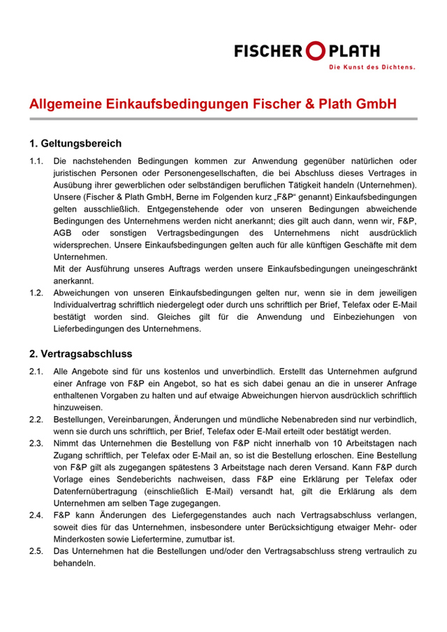<p><br/></p><p><strong>TERMS OF PURCHASE<br/></strong>Fischer &amp; Plath GmbH</p>